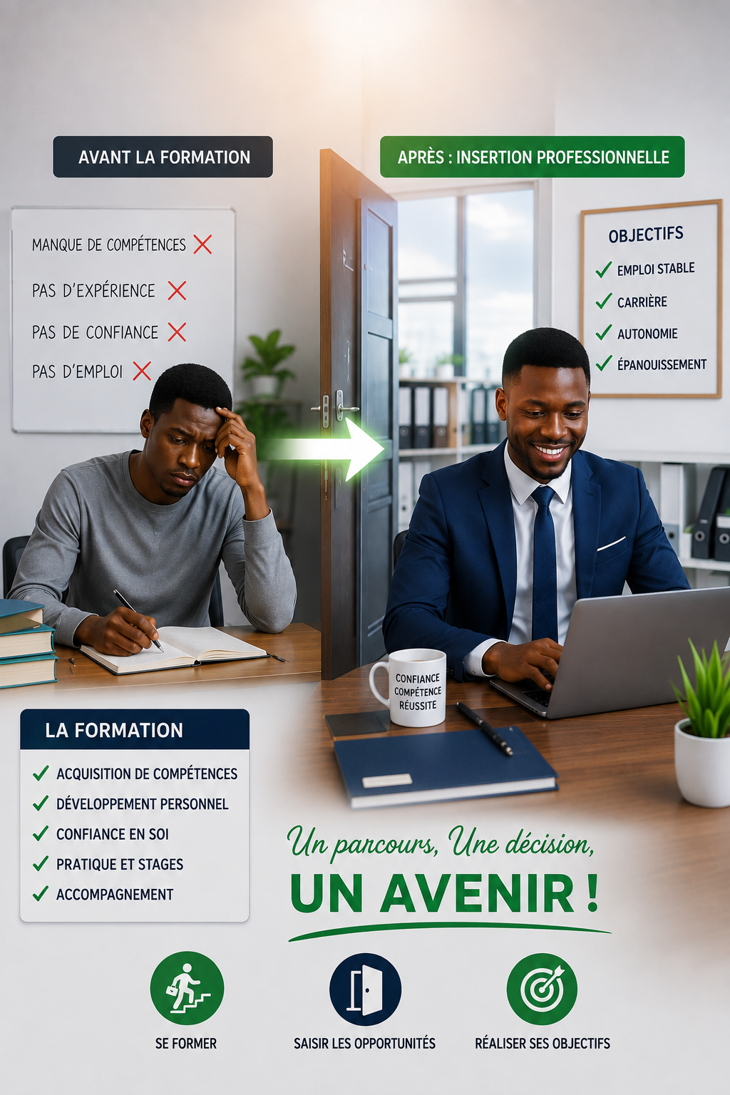 Jeune diplômé accompagné vers l'emploi par ÉBURNEA Insertion